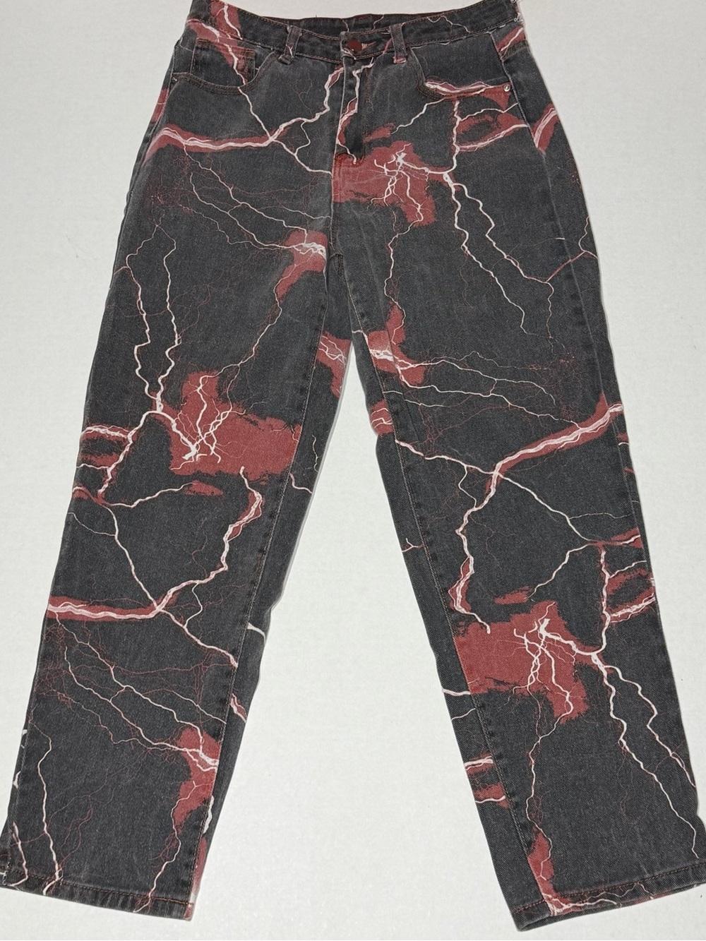SHEIN Black And Red Straight Leg Jeans with lightning design